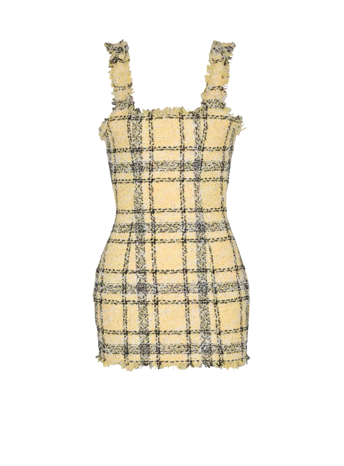 

Короткое платье на бретелях из блестящего твида Balmain, желтый