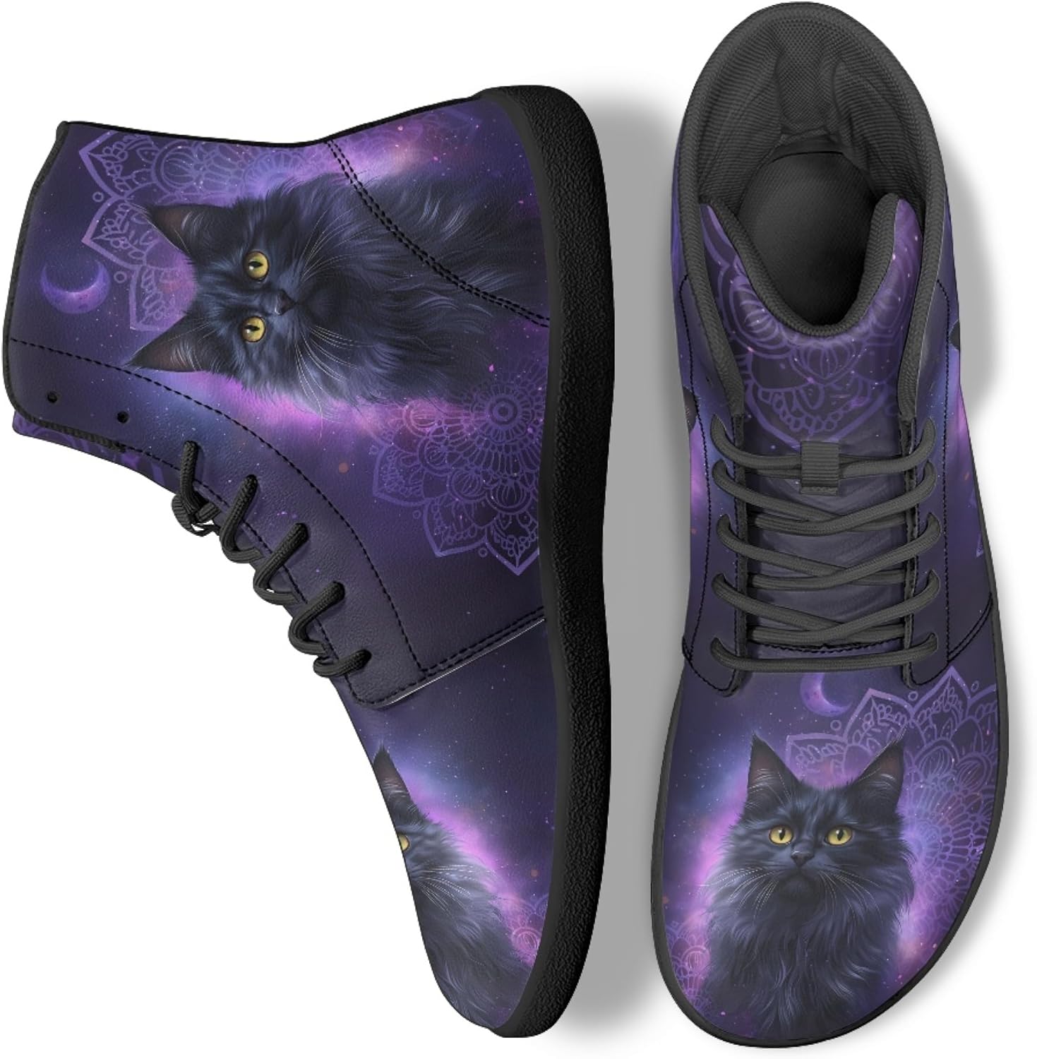 

Кроссовки унисекс Бохо с принтом мандалы, босоножки с высоким верхом из PU-кожи для улицы Arleeorkee, Black Cat Mandala