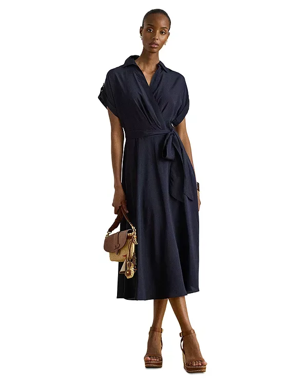 Платье из крепа с поясом Ralph Lauren, Navy