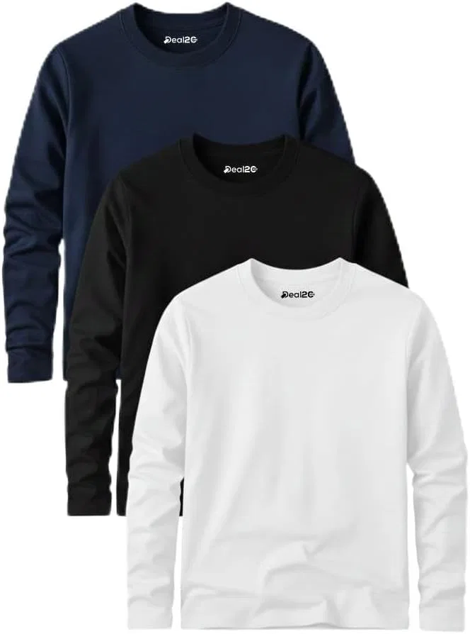 Футболки с длинным рукавом, набор 3 шт, мужские, Black, White, Navy Blue