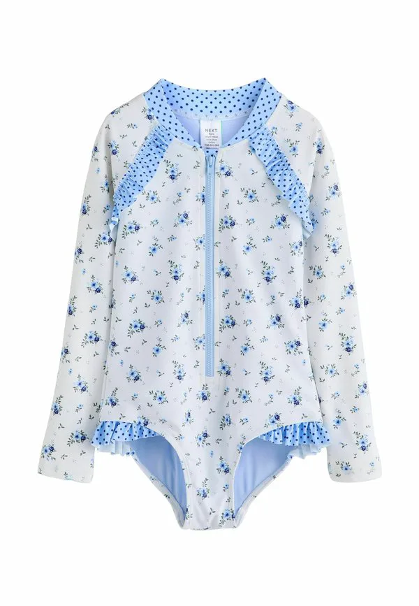 Купальник стандартного кроя с длинными рукавами Next, Blue White Floral Polka Dot