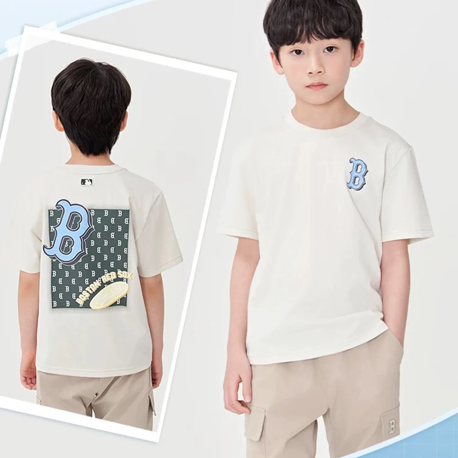 Футболка Classic Monogram Boston Red So, SS25, heather gray ivory, детская MLB KIDS — фото 4