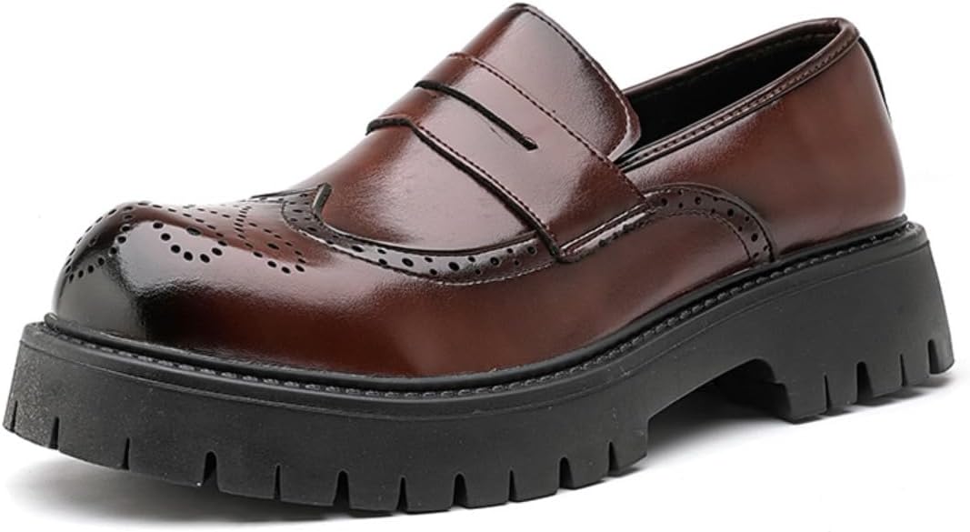 

Стильные кожаные лоферы на платформе, удобная модель без шнуровки для повседневного и полуофициального ношения, уникальная отделка броги и прочная конструкция Ctkvbmeoi, коричневый