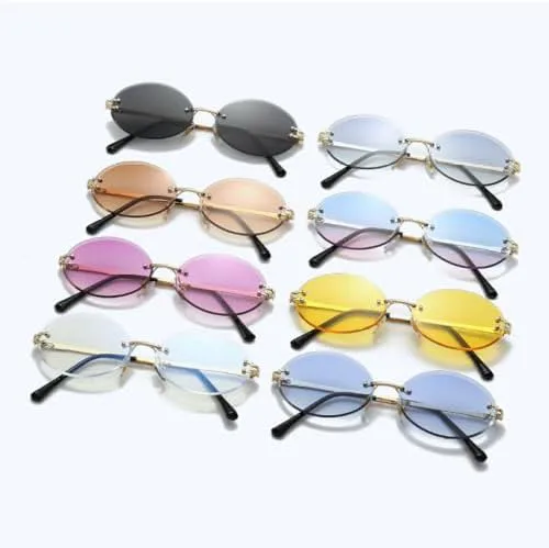 

Модные женские солнцезащитные очки без оправы 2027 года, овальные панк-очки, мужские солнцезащитные очки, очки для вождения, женские очки UV400 MTZJH, Gold Clear