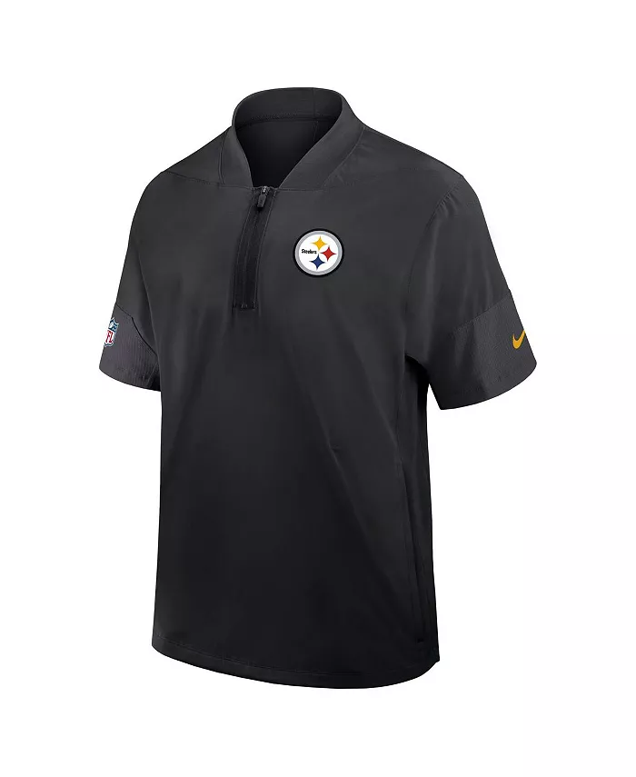 Мужская черная тренерская куртка Pittsburgh Steelers Sideline с коротким рукавом и четверть-молнией для активного образа жизни Nike — фото 2