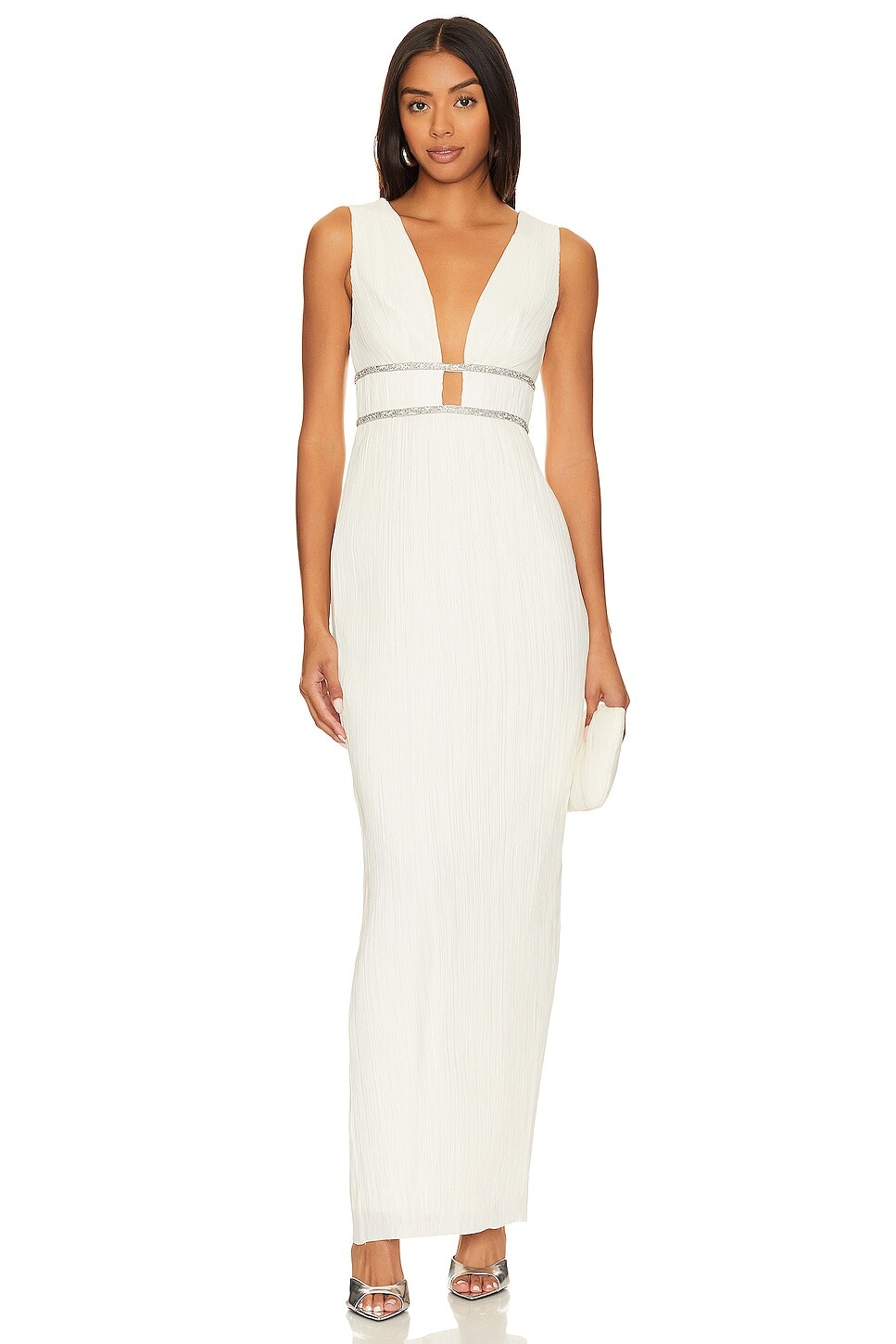 

Платье BCBGMAXAZRIA V Neck Pleated Gown, цвет Gardenia