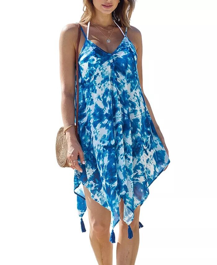 

Женский носовой платок без рукавов с v-образным вырезом и подолом, миди-накидка CUPSHE, мультиколор