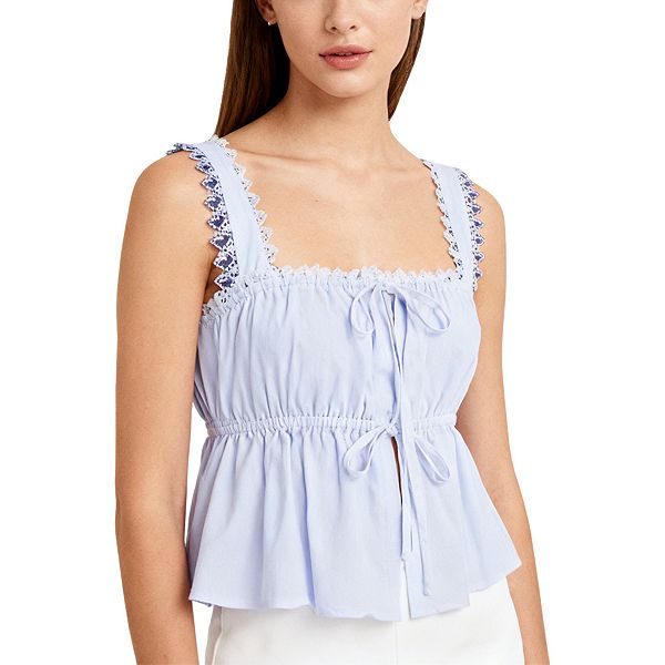 

Женский кружевной топ-ками с кулиской короткий укороченный милый повседневный топ Clearflower, Light Blue
