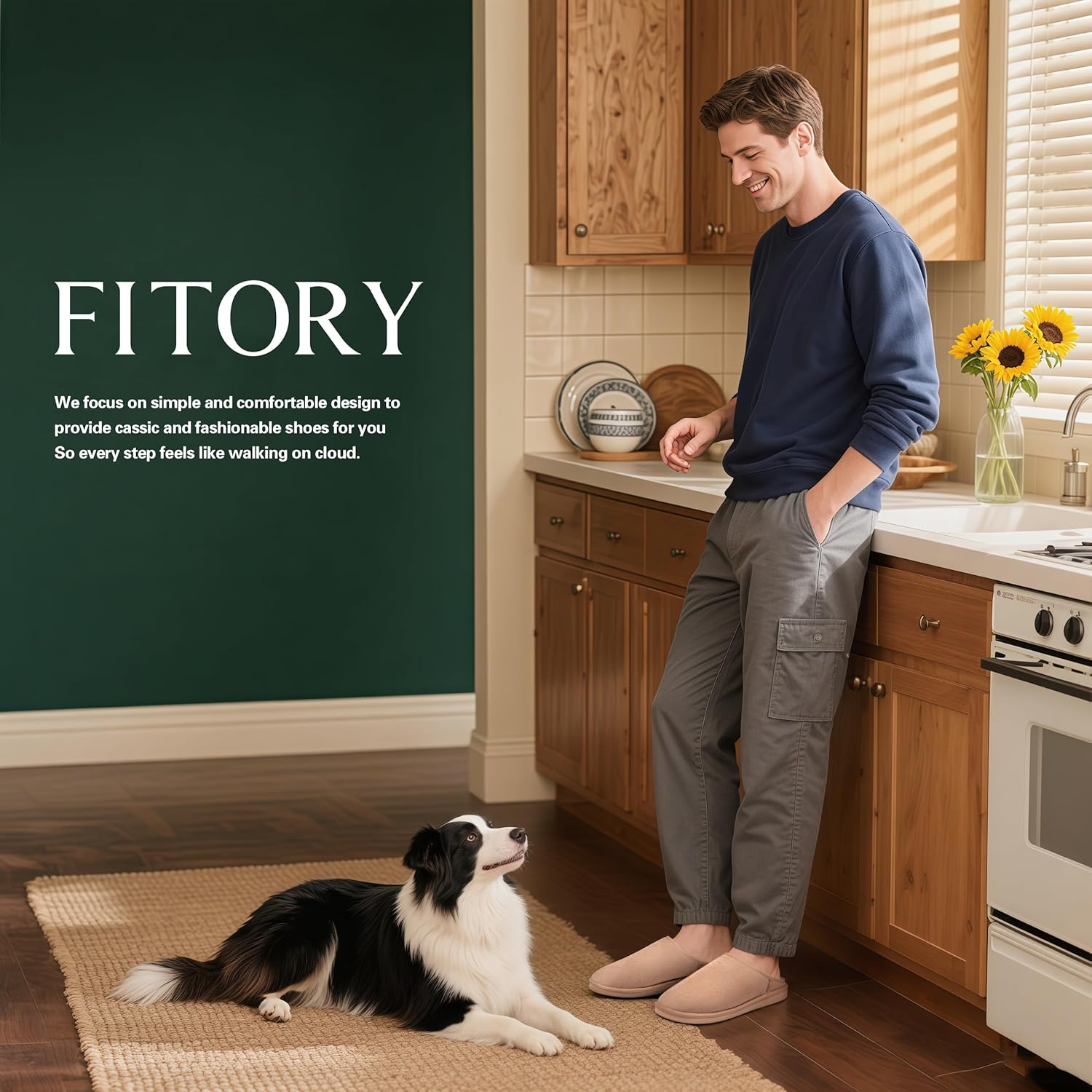 Мужские зимние тапочки FITORY из натуральной кожи, удобные замшевые туфли с мягкой стелькой из памяти формы, с теплой подкладкой из флиса для дома и улицы, размеры 7-14, бежевый — фото 4