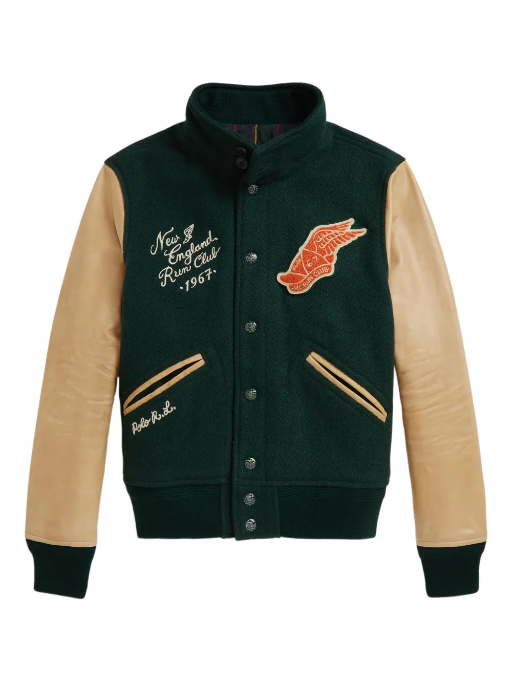 

Бомбер с кожаными рукавами POLO RALPH LAUREN KIDS, зеленый