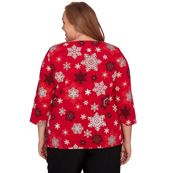 

Топ с плиссированной горловиной и снежинками Plus size Alfred Dunner