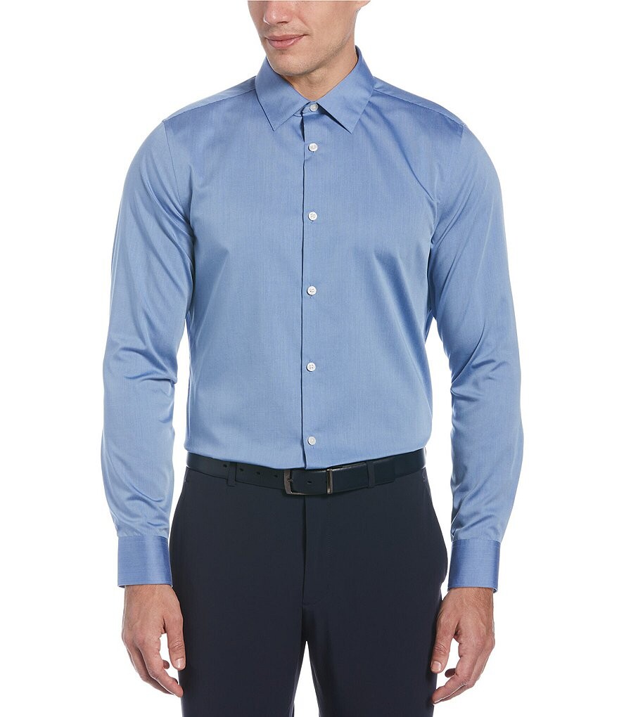 

Однотонная твиловая рубашка с длинными рукавами Perry Ellis, синий