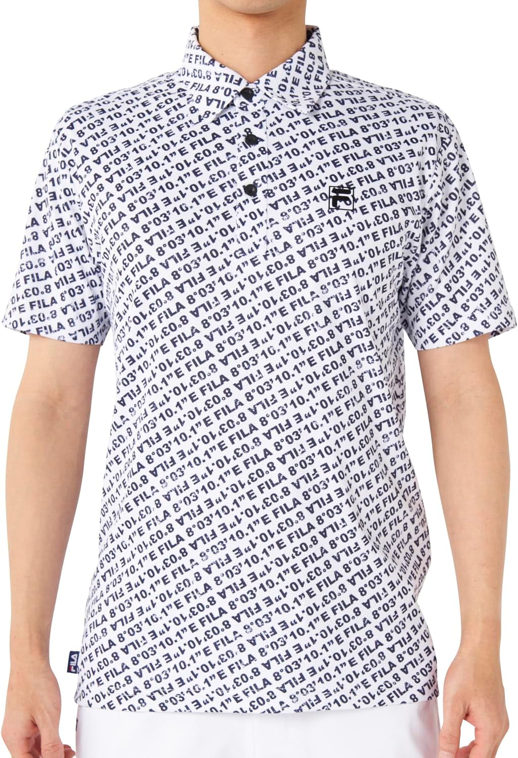 

Мужская рубашка-поло Fila Golf 745660, с коротким рукавом, с полным рисунком, влагоотводящая, быстросохнущая, с защитой от УФ-излучения, белый