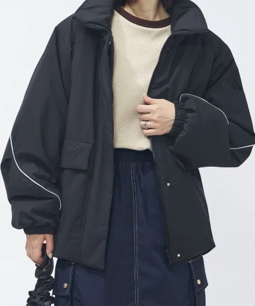 Куртка STSV Pad Mid JK, Adidas, без капюшона, свободный крой, чёрный