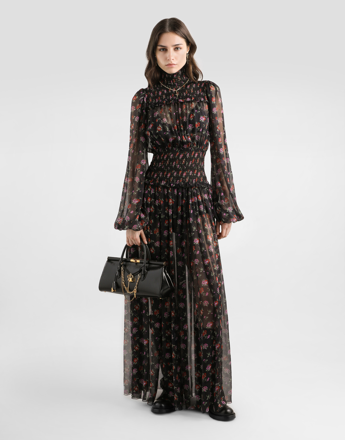 Длинное шифоновое платье с цветочным принтом Dolce & Gabbana, мультиколор — фото 2