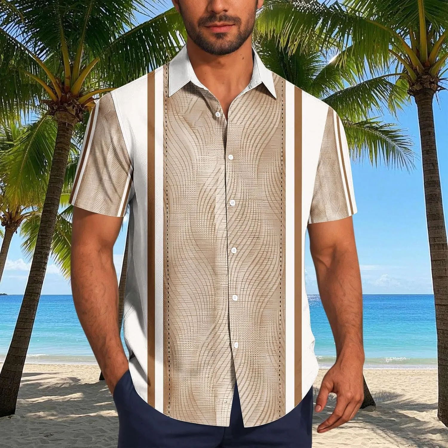 Кубинская рубашка Guayabera для мужчин, короткий рукав, повседневная — фото 2