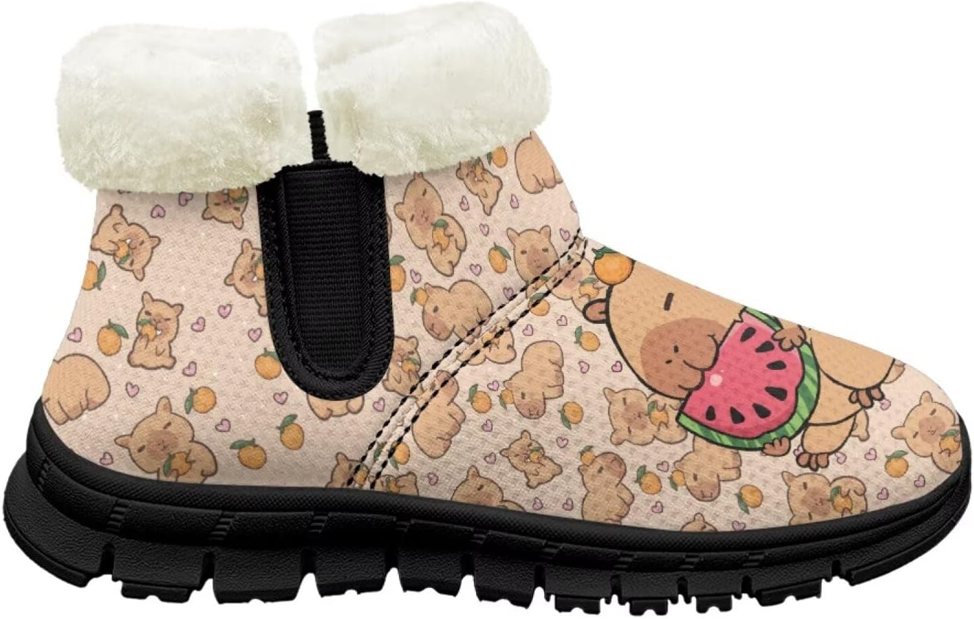 

Ботинки на щиколотке для девочек с меховой подкладкой, теплые зимние нескользящие ботинки для вечеринок и праздников Pointodoor, Capybara Lemon Print