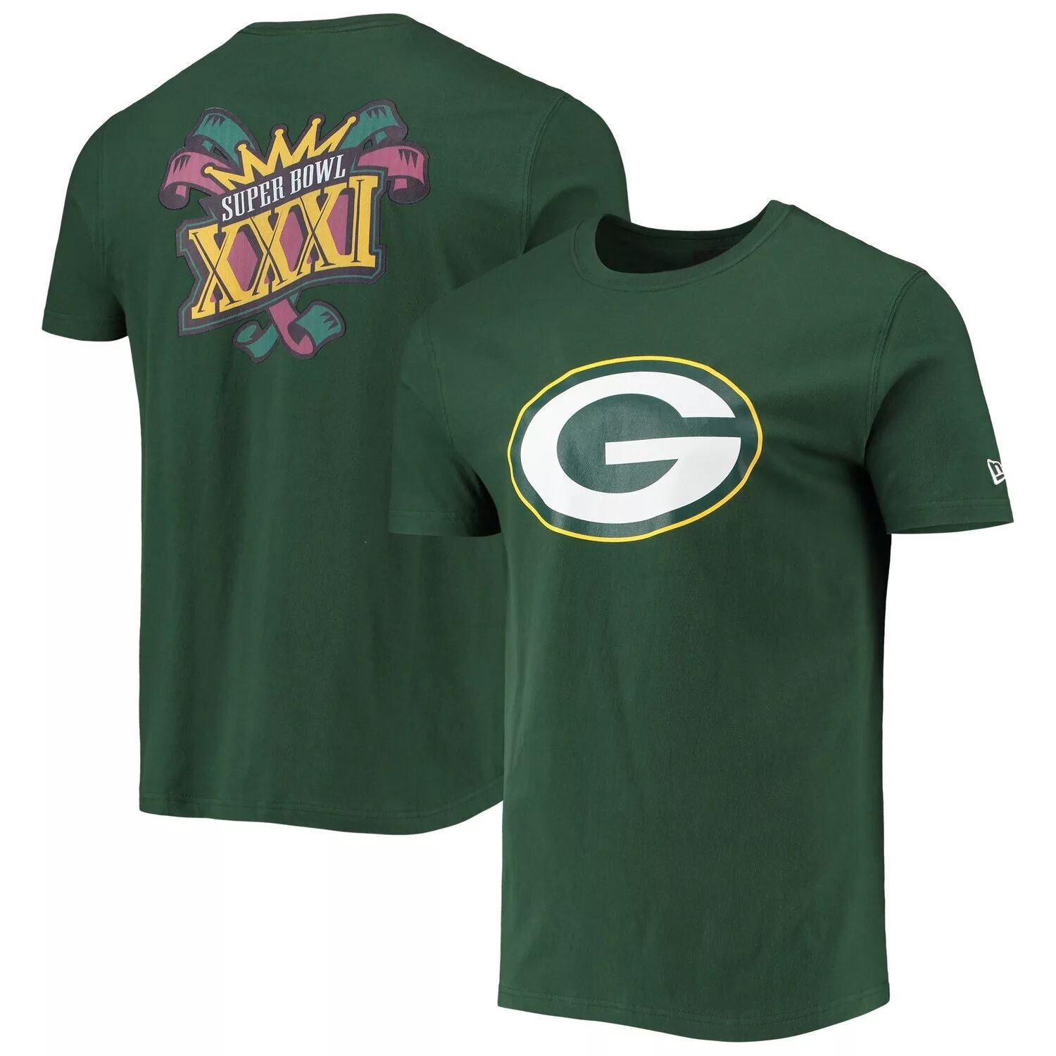 

Мужская зеленая футболка Green Bay Packers Patch Up Collection Super Bowl XXXI New Era, Зеленый, Мужская зеленая футболка Green Bay Packers Patch Up Collection Super Bowl XXXI New Era