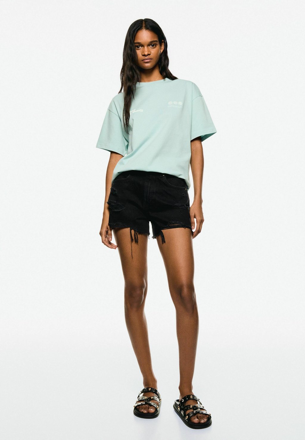 

Футболка с принтом SHORT SLEEVE Bershka, бирюзовый