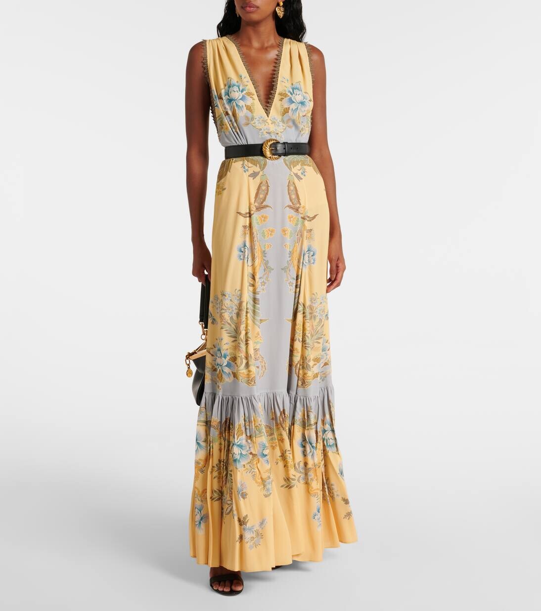 Платье макси из крепдешина с цветочным принтом Etro, цвет print on yellow base — фото 2