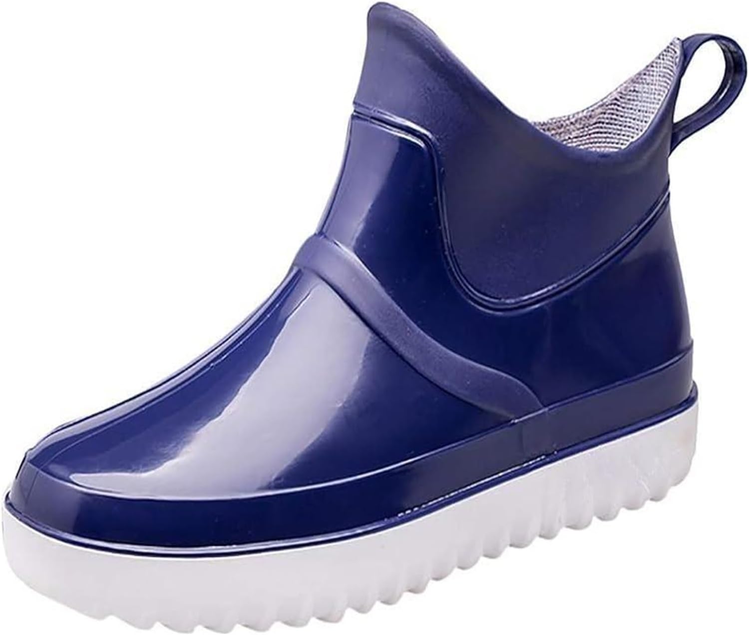 

Мужская повседневная обувь для дождя, водонепроницаемая, плоская, противоскользящая, с круглым носком, без шнуровки, ботинки до щиколотки, модные, однотонные, дождевые ботинки Generic, синий