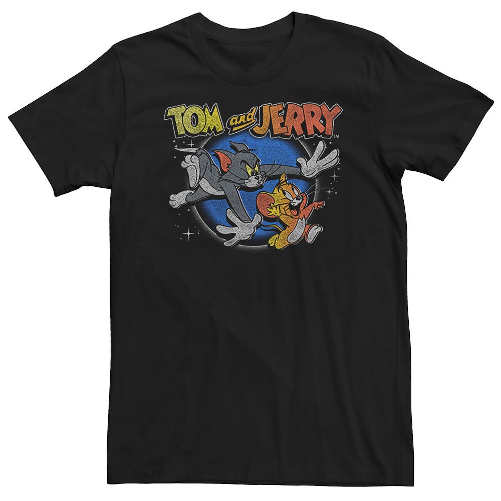 

Футболка с логотипом Big & Tall Tom And Jerry в стиле ретро с рисунком погони за звездами Licensed Character, черный