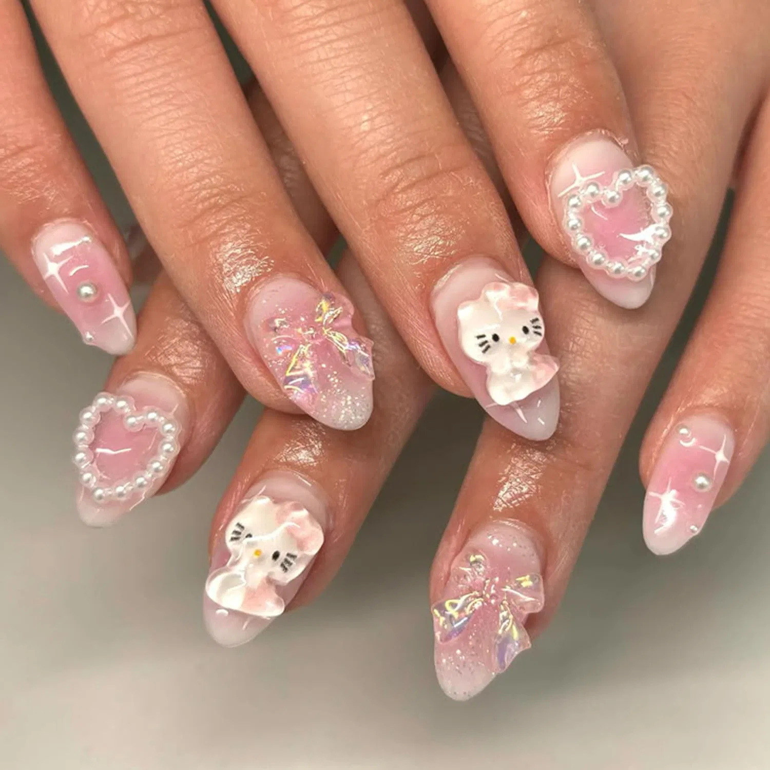 Накладные ногти Zimocepuz миндалевидные розовые с бантом Zimocepuz, Pink