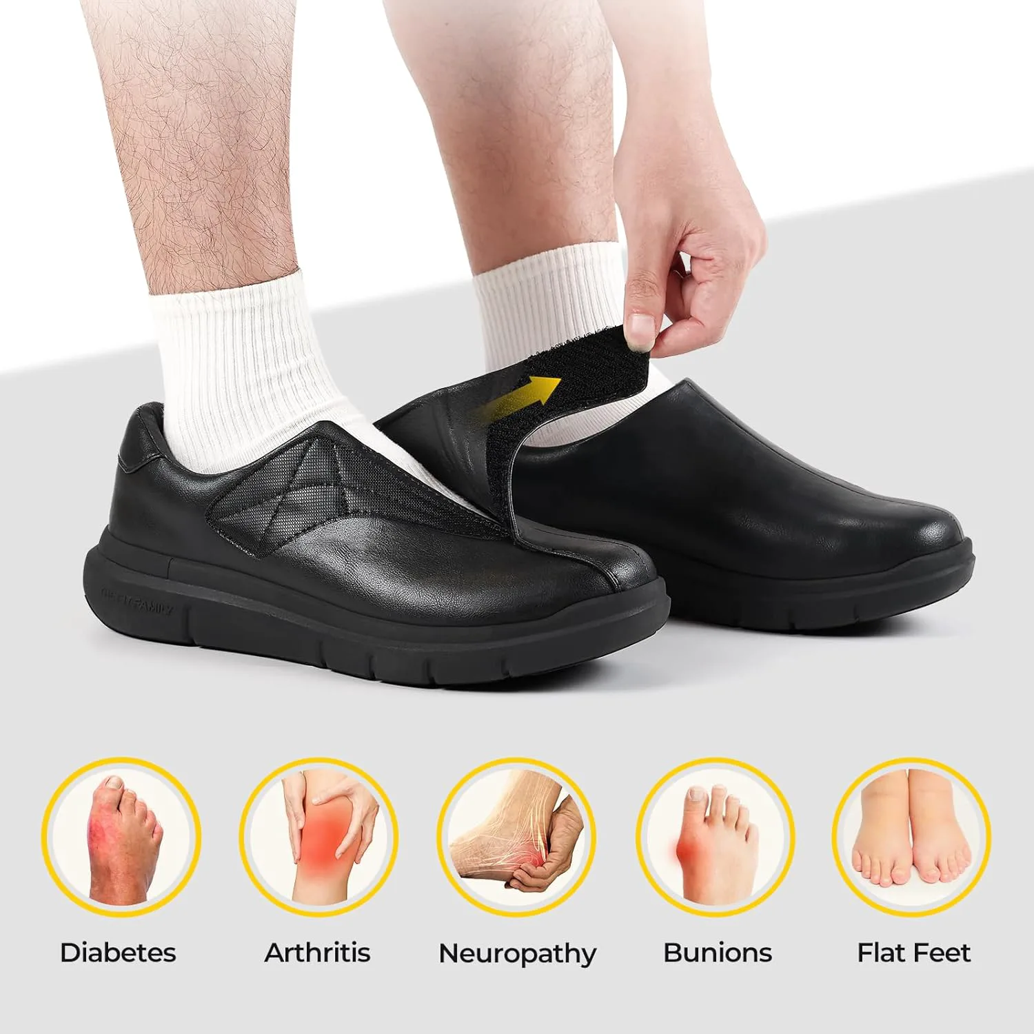 Diabetic Shoes FitVille для мужчин, классические туфли, повседневные слипоны, оксфорды, регулируемые деловые формальные свадебные туфли, ортопедические кроссовки для отекших ног - EasyTop Deluxe Dress Shoes V1, черный — фото 4