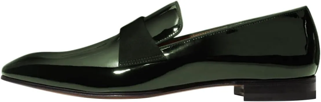 FSJ Men's Square Toe Slip-On Loafers Patent Leather Strap Across Comfortable Casual Formal Wedding Tuxedo Shoes Size 4-16 US, зеленый — фото 2
