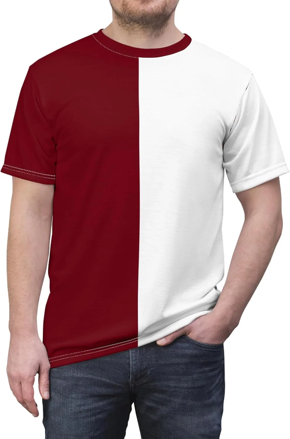 Футболка активная Half Burgundy & Half White, GENERIC, White Stitching — фото 2