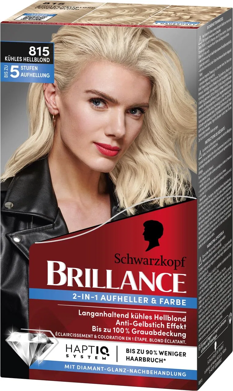 Стойкая краска для волос «Brillance 2-in-1 Brightener & Colour 815 Cool Light Blonde» от Schwarzkopf, 2 x 160 мл Brillance — фото 2
