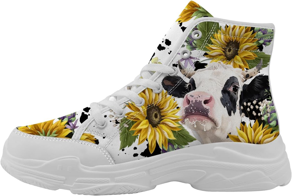 

Женские высокие кеды Sunflower Cow, желтые тканевые туфли на платформе с шнуровкой, подарок для нее и для него Generic