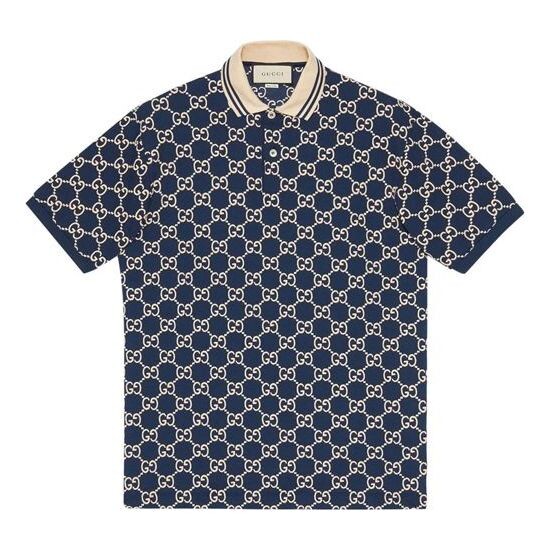 

Футболка full print design short sleeve polo shirt blue Gucci, синий