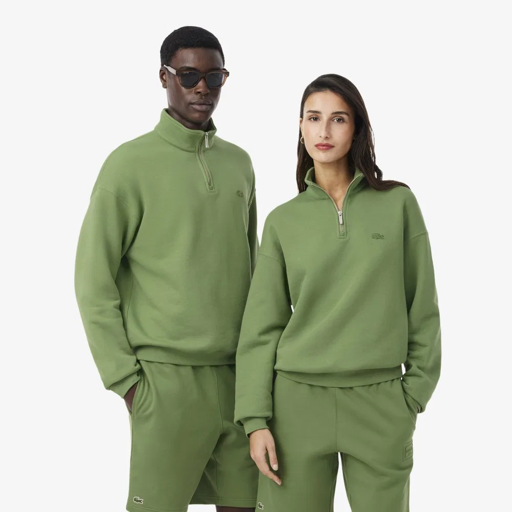Мужской свободный пуловер Lacoste на короткой молнии, зелёный