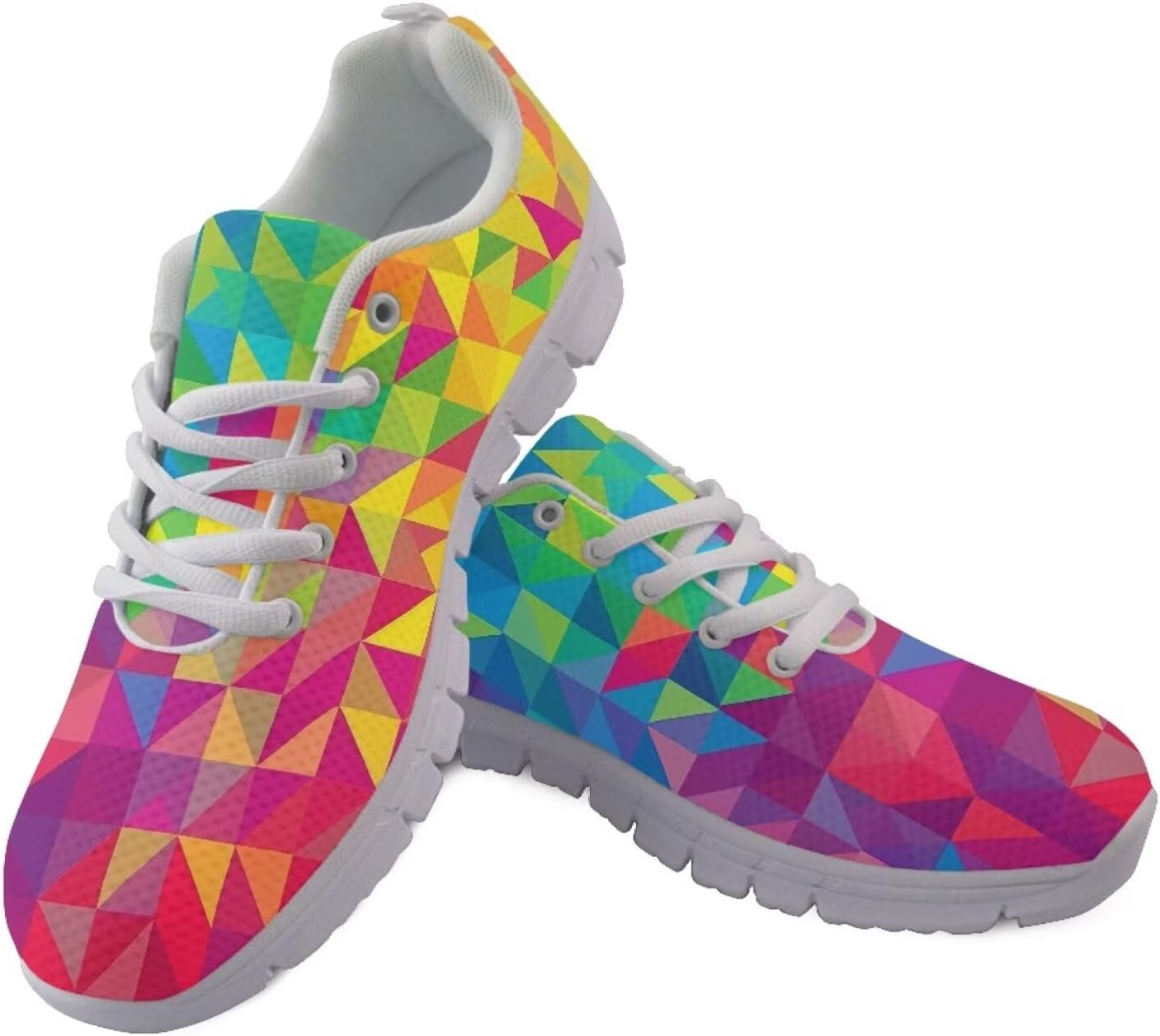 

Кроссовки Jeiento Fashion для женщин и мужчин, беговые туфли с шнуровкой, устойчивые к скольжению, для работы, прогулок, спорта и тренировок в зале, Rainbow Geometry Pattern