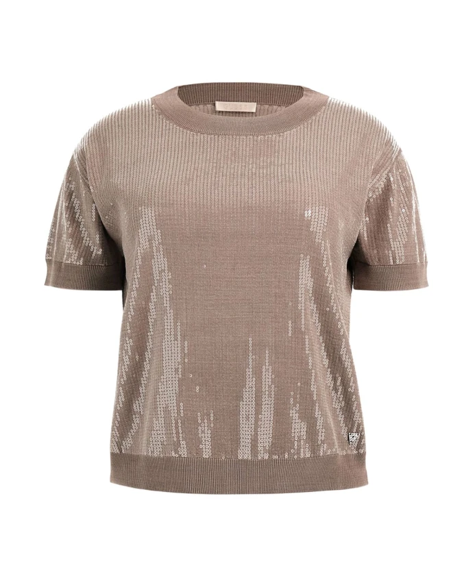 

Укороченный свитер с пайетками для женщин Guess, коричневый