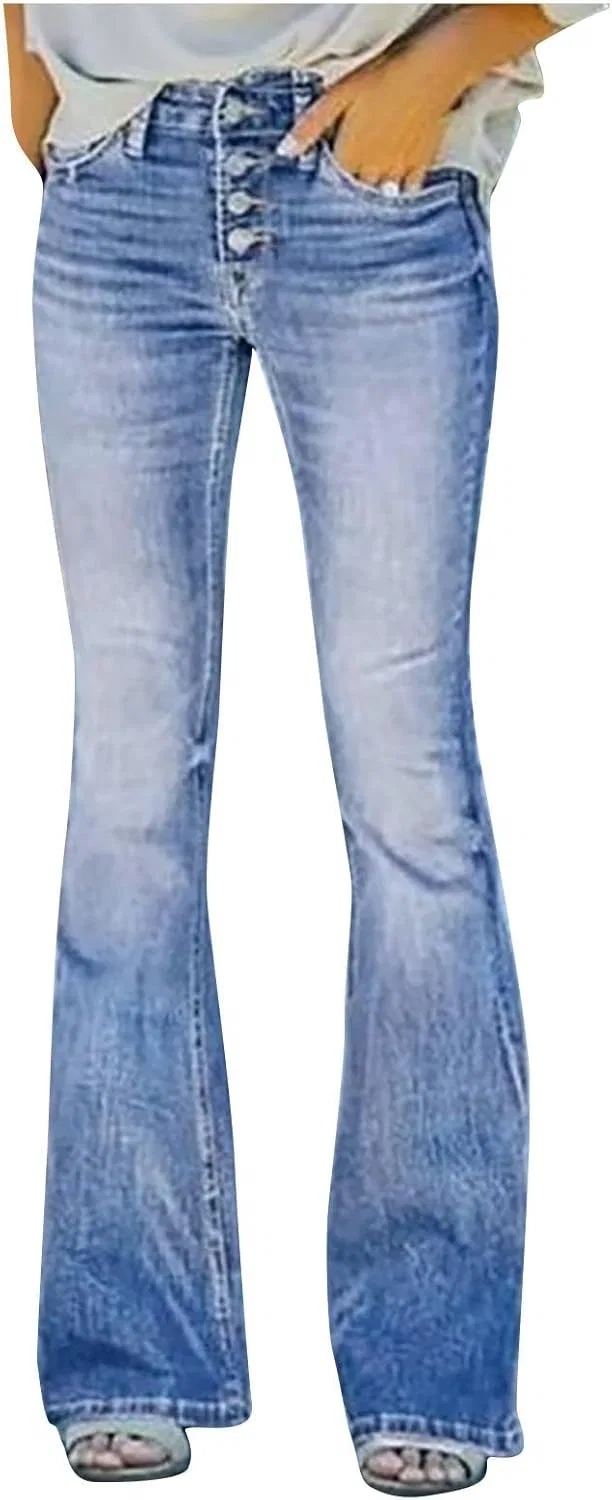 Джинсы клеш, high waist, синий