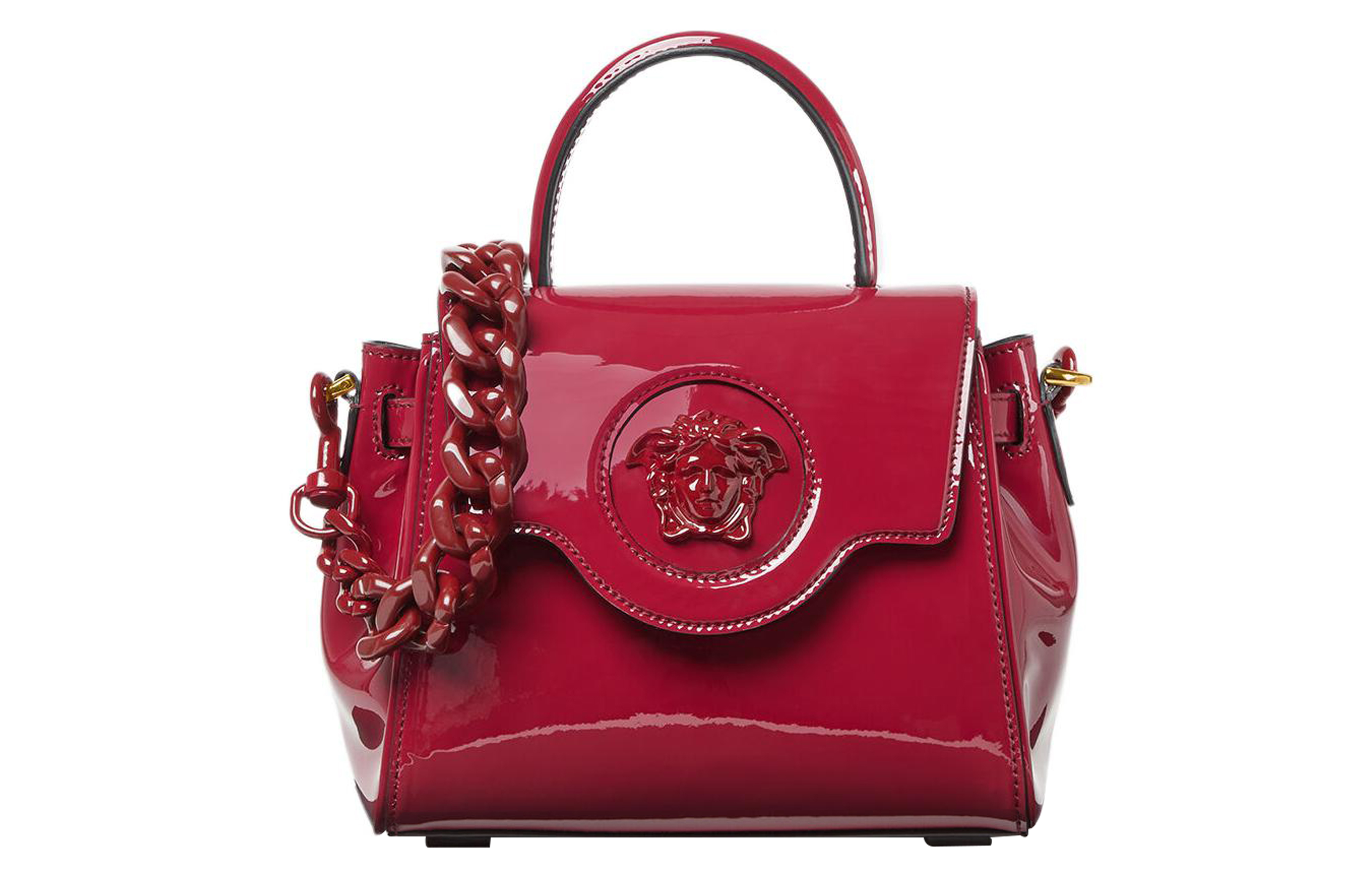 

VERSACE Сумка через плечо La Medusa из лакированной коровьей кожи, женская, бордового цвета, небольшого размера