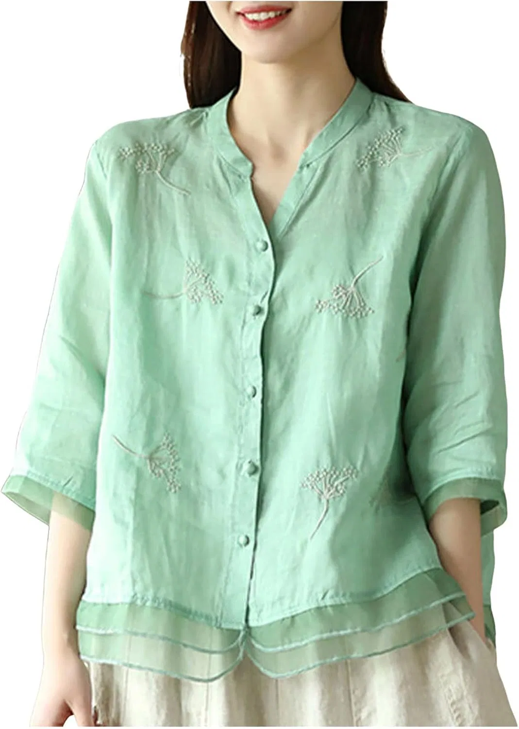 Футболка с цветочным принтом, Cotton Linen, зеленый