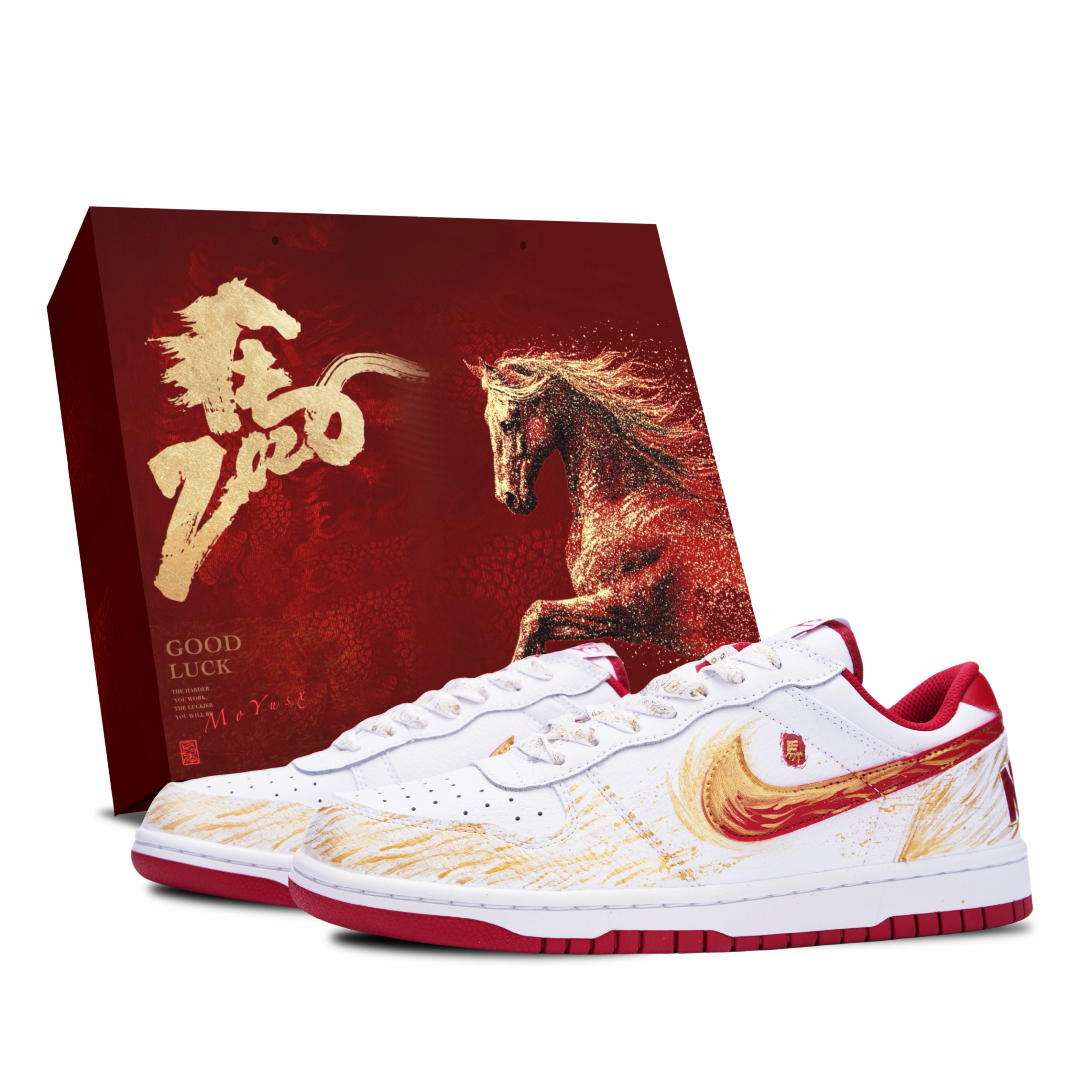 

Nike Кроссовки Big Galloping Horse LD Leather Abrasion Resistant Low top Skateboard мужские красные золотые