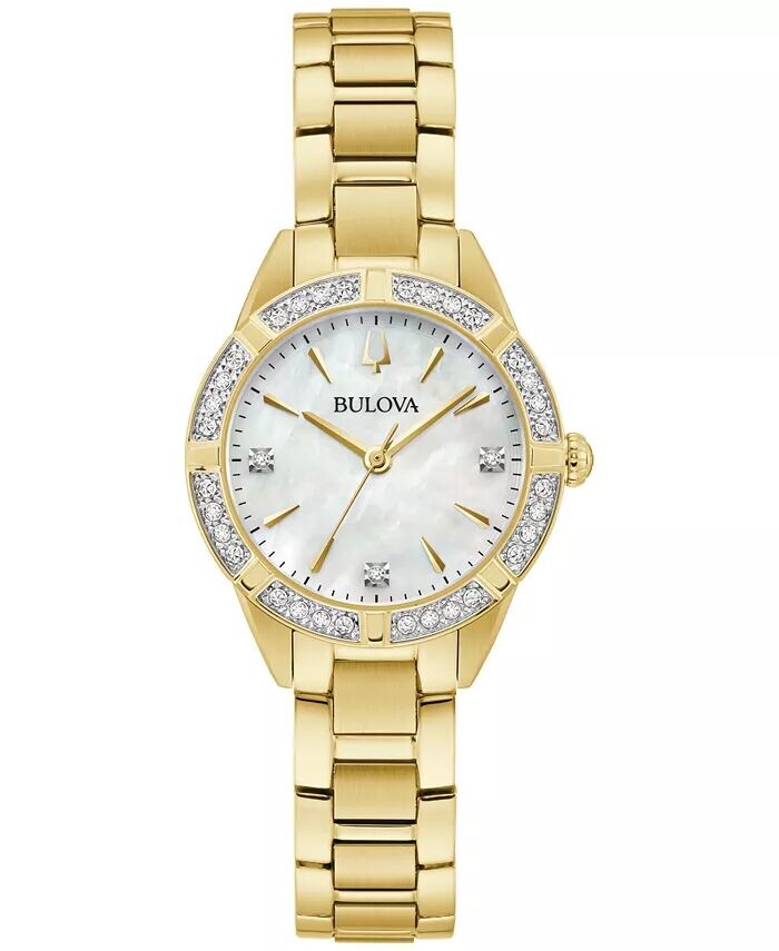 

Женские классические часы Sutton Diamond (1/20 карата) из нержавеющей стали с золотистым браслетом, 28 мм Bulova, золото