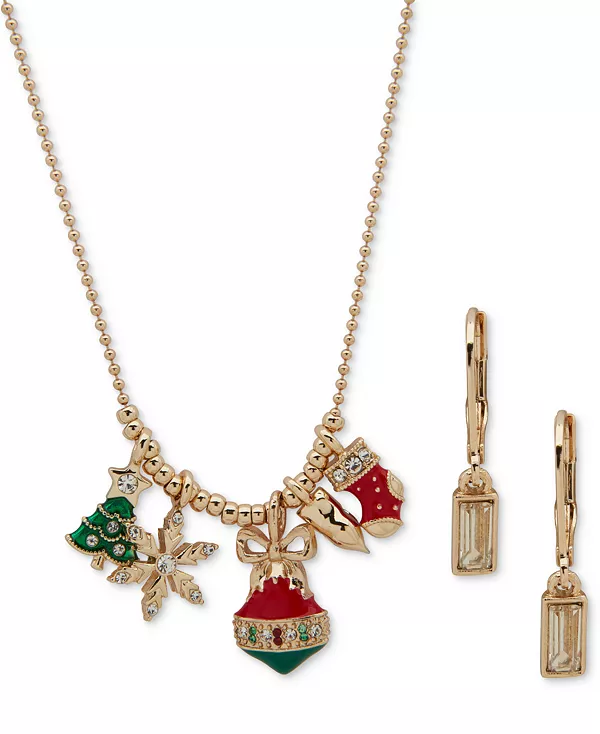 

Комплект из 2-х предметов: ожерелье и серьги золотистого оттенка с несколькими камнями спереди Anne Klein, multi