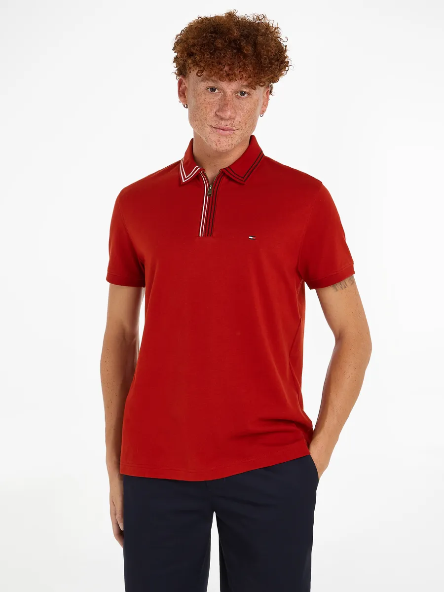 

Рубашка-поло Tommy Hilfiger "RWB ZIP PLACKET TIPPING REG POLO", с контрастными полосками на воротнике, цвет Dark Magma