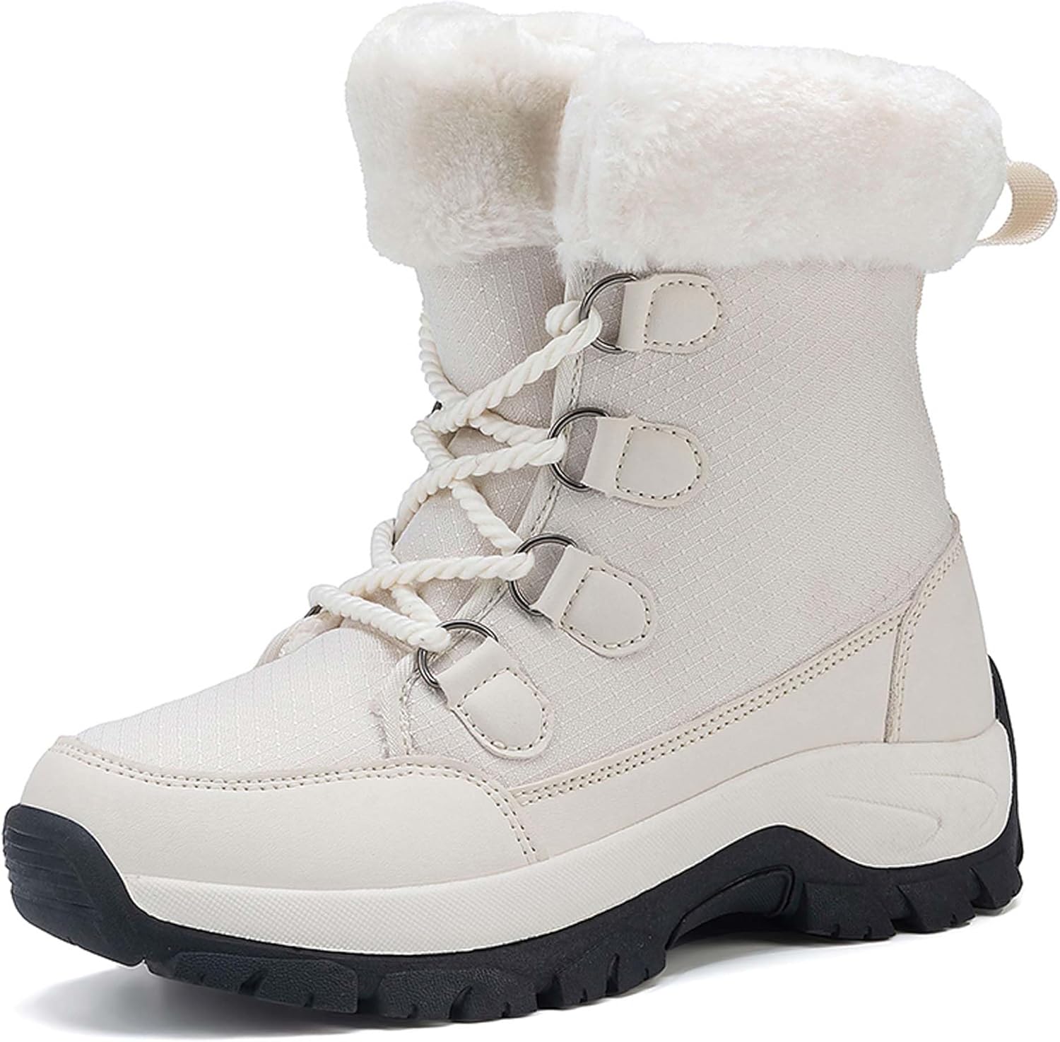 

Зимние ботинки с утеплителем из меха для мужчин и женщин, водонепроницаемые, шнуровка, средний голеностоп, противоскользящие, морозостойкие, для активного отдыха, походов, путешествий и альпинизма, с поддержкой свода стопы Generic, бежевый