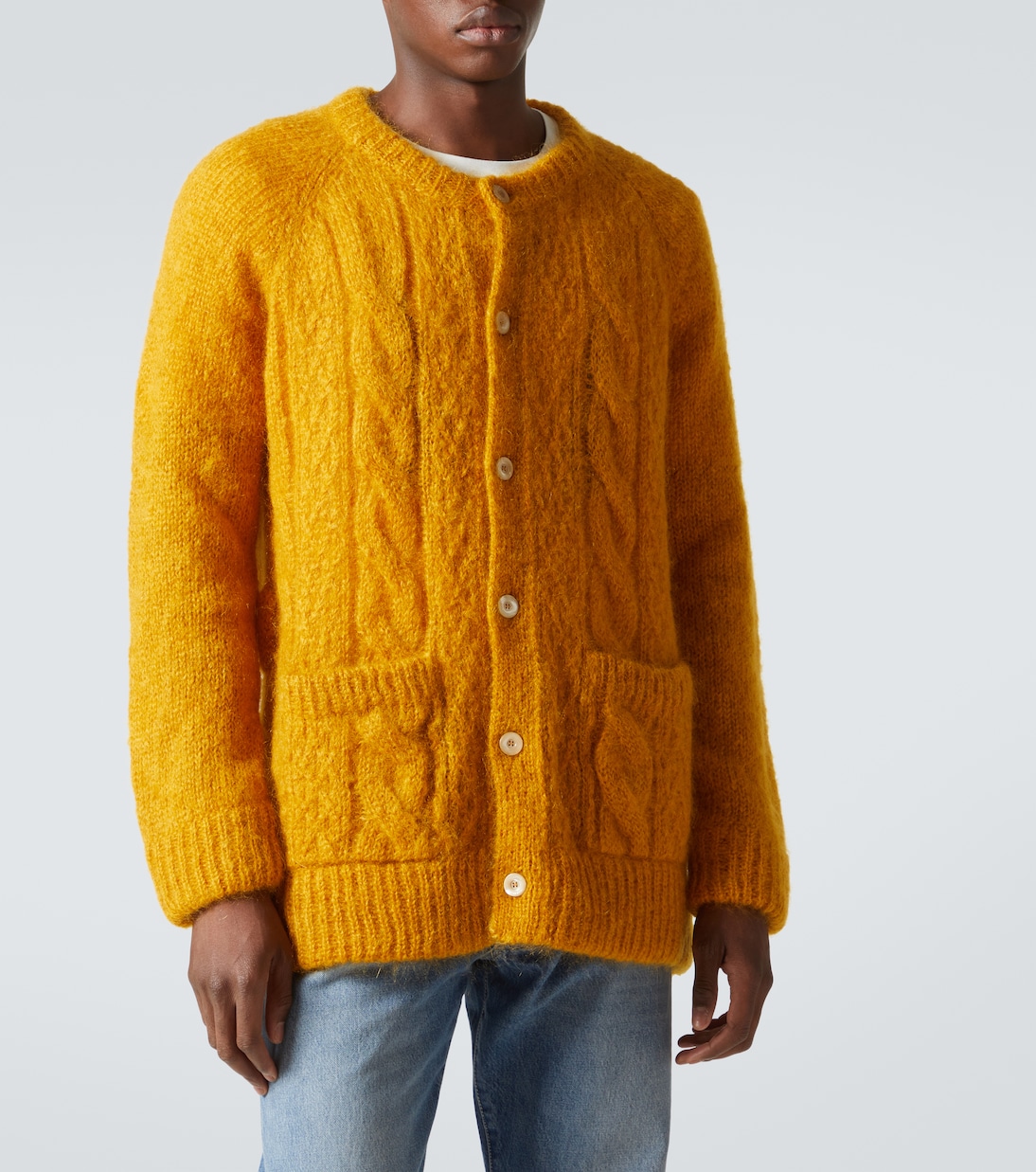 Кардиган из смеси мохера и кос, связанный косами Valentino, Ocra — фото 3