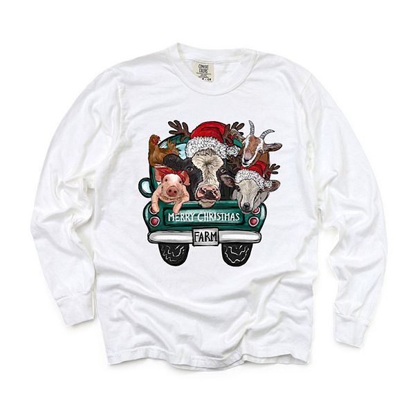 

Рубашка с длинным рукавом Merry Christmas farm truck garment dyed Simply Sage Market, White