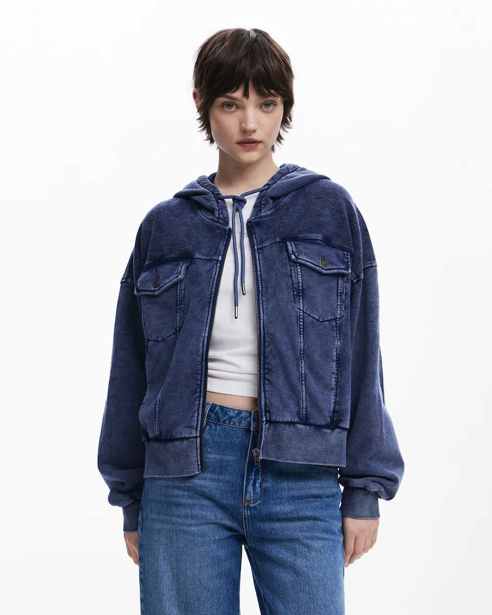 

Женская толстовка с эффектом денима, с капюшоном и молнией Desigual, синий