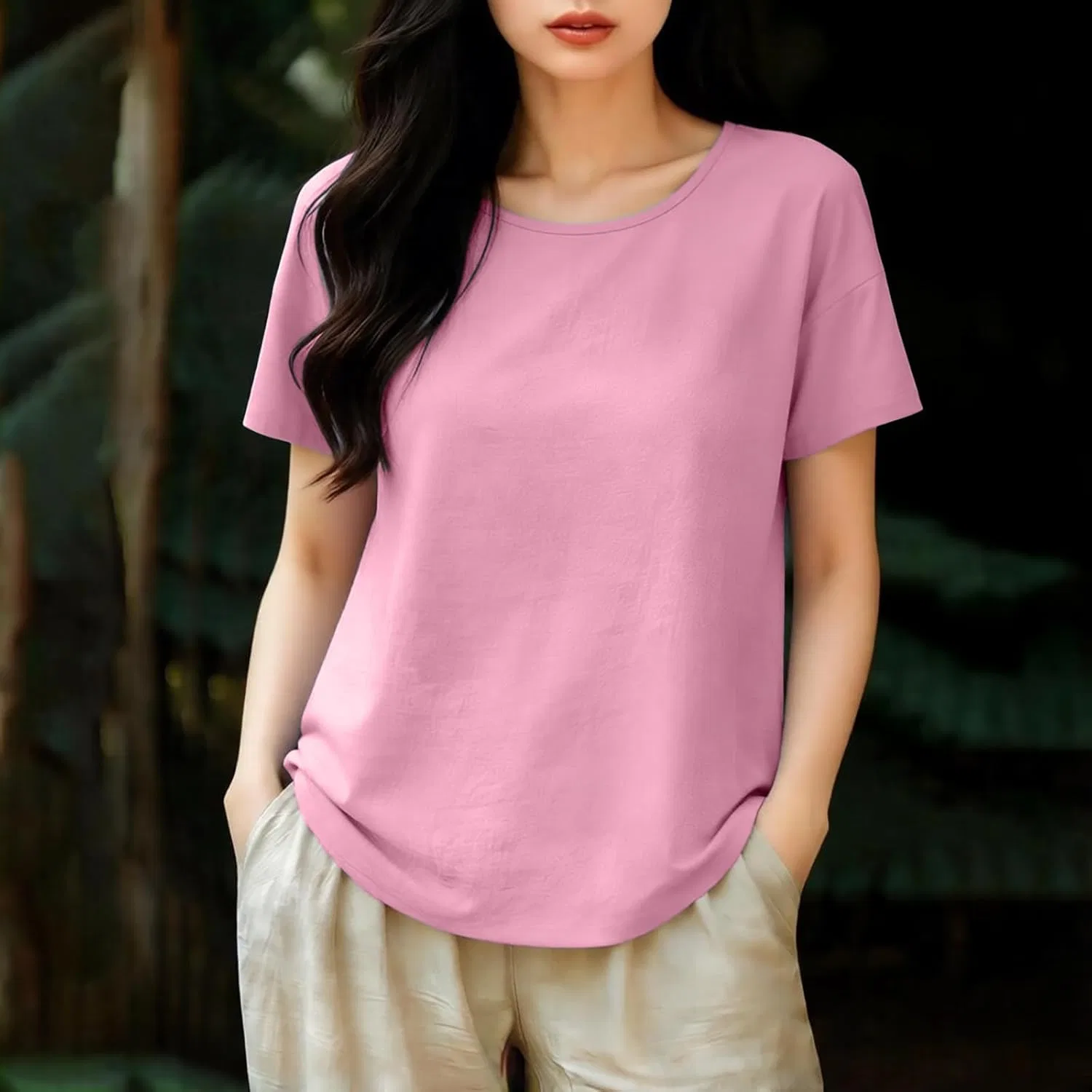 Блуза с китайским воротником, свободная, из коллекции Linen Shirts for Women, красный — фото 2