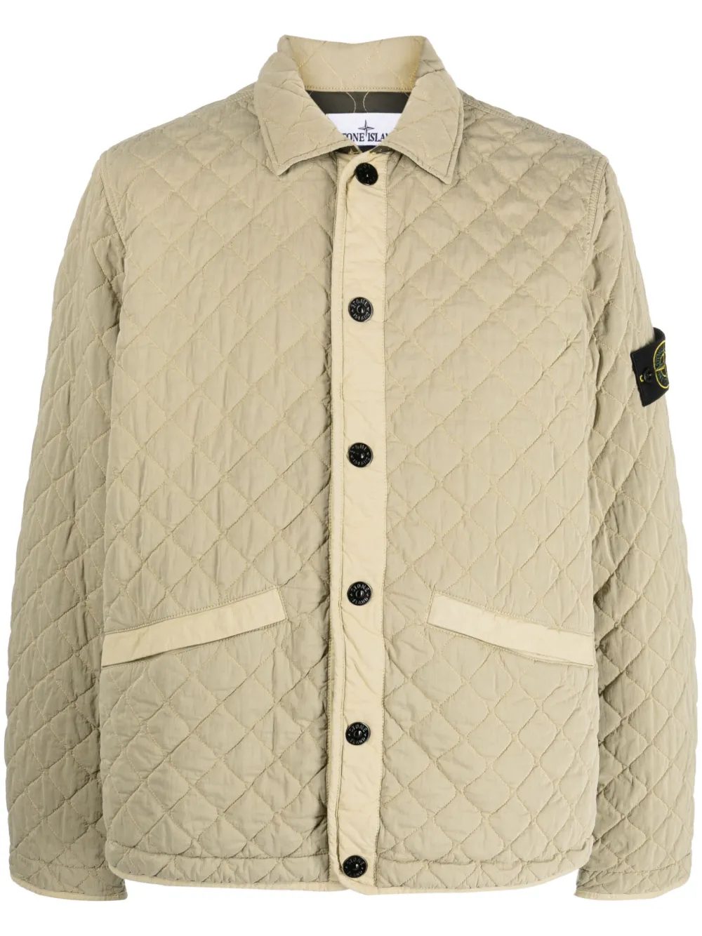 

Стеганый бомбер на кнопках Stone Island, зеленый