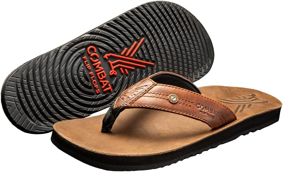 

Мужские сандалии Combat Flip Flops AK Brown Leather Ergo- плохи для бега, еще хуже для драки